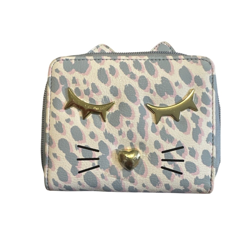 Betsey Johnson LBSASSY Blue Leopard Cat Face Zip Around Wallet NWT